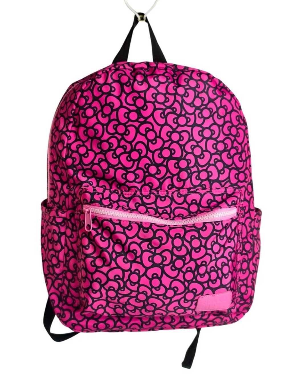 Hello Kitty Backpack Pink Black Pattern School Front Pocket Adjust Strap Sanrio